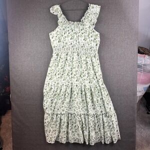 Mikarose Dress Womens Large Green‎ White Floral The York Sage Grove Maxi Ruffle
